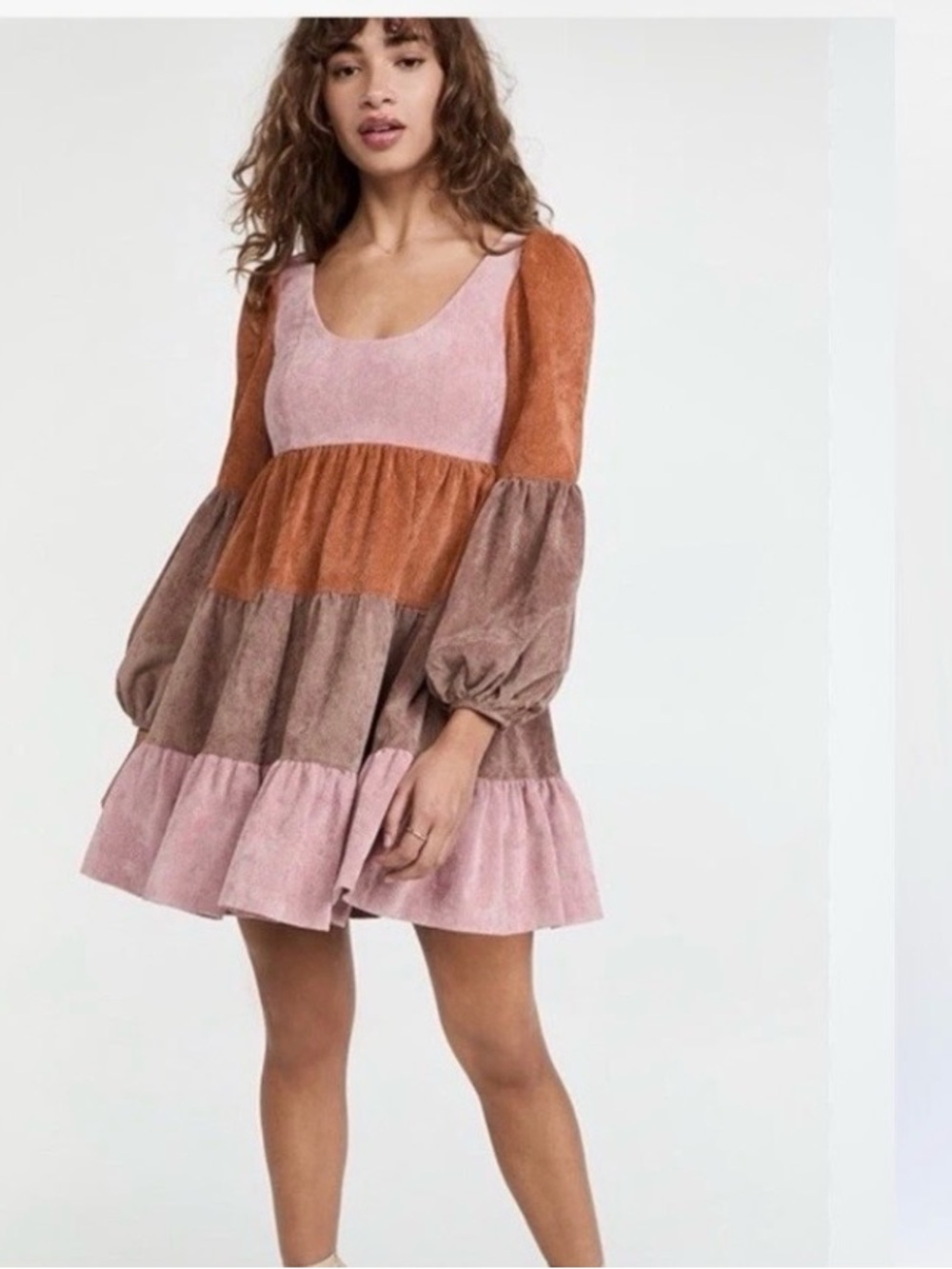 cinq a sept Colorblock Tiered Mini Dress in Pink, Rust & Taupe